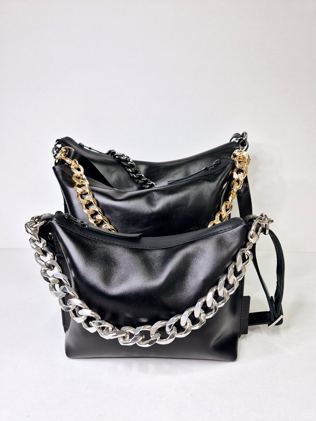 Sac à main hobo en cuir noir, petit modèle, chaîne personnalisable, vue 10