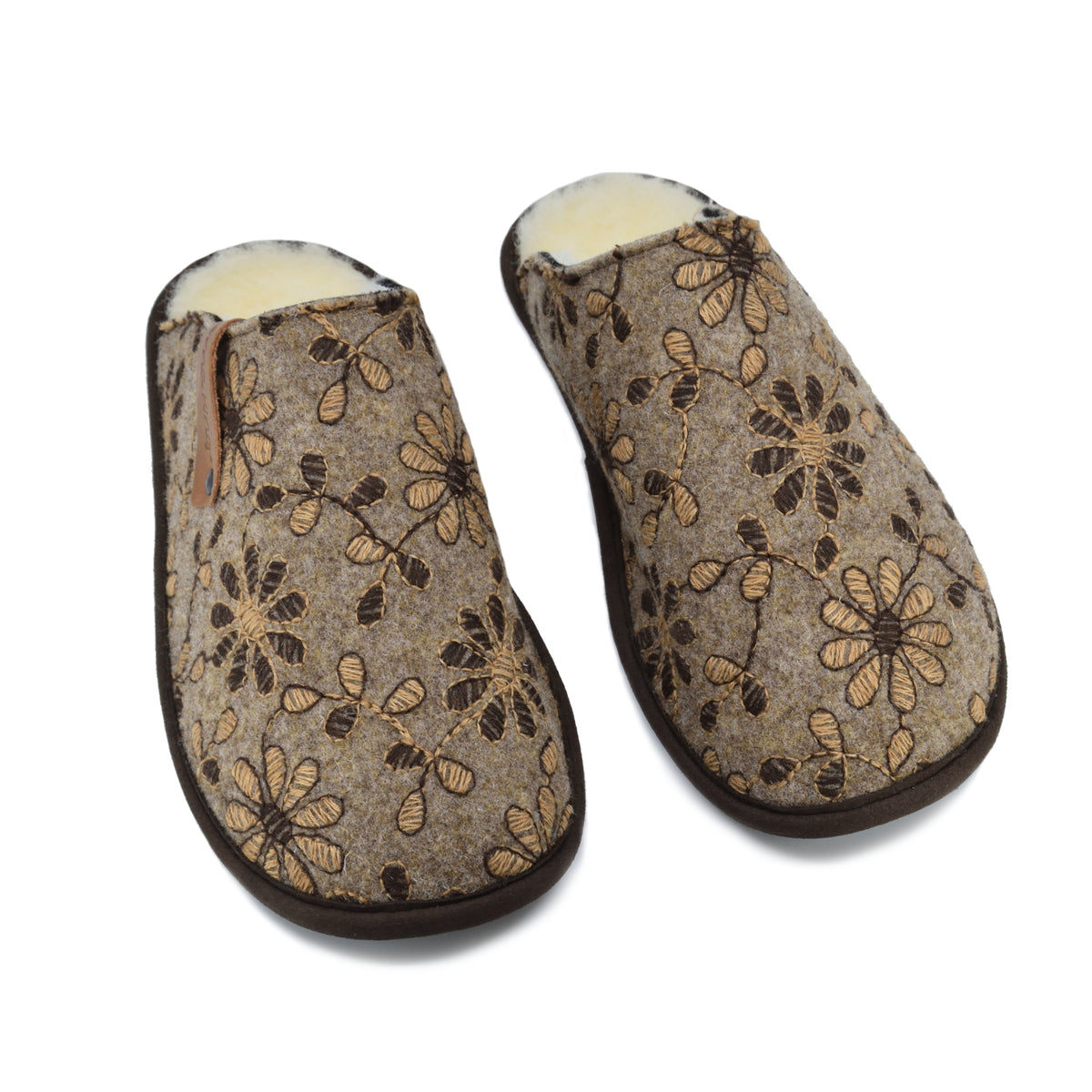 Chaussons en feutre naturel à motif floral (v2) - Jugu, photo 2