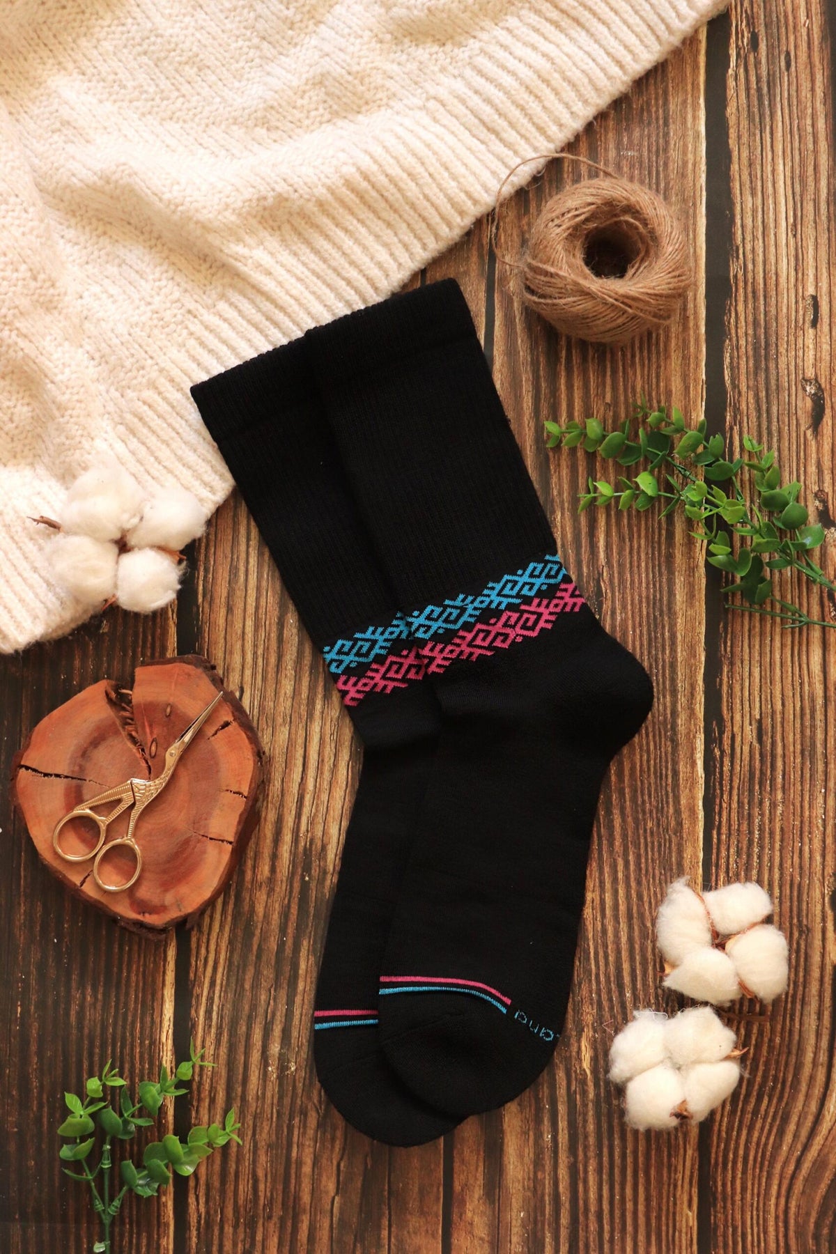 Chaussettes athlétiques rembourrées en laine mérinos noires unisexe, vue détaillée
