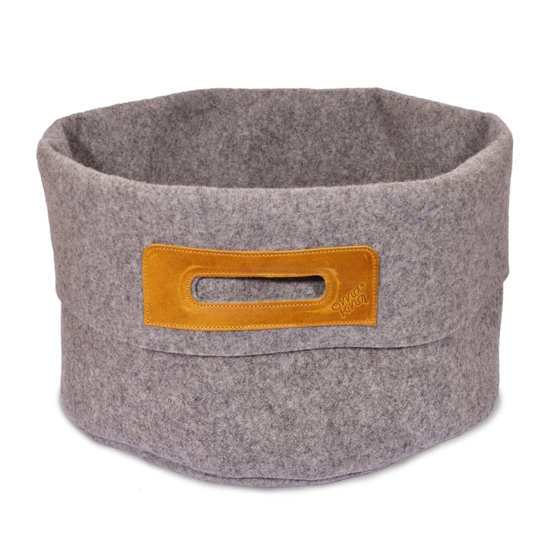 Panier en feutre de laine gris et cognac - Omaking, 24 L, photo 1