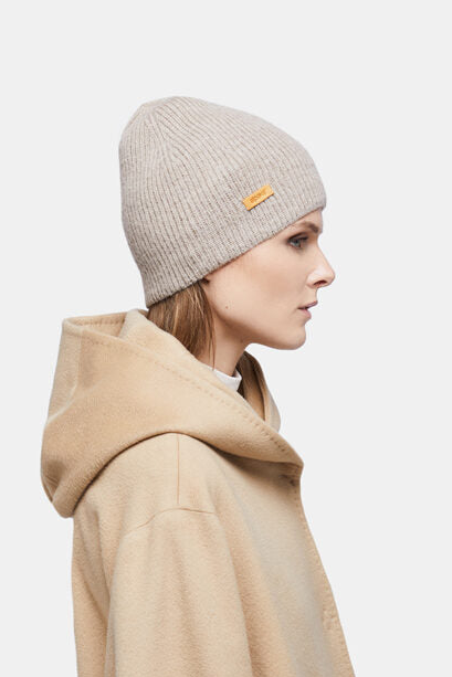Bonnet en laine d'alpaga point côte anglaise café au lait, doux et chaud