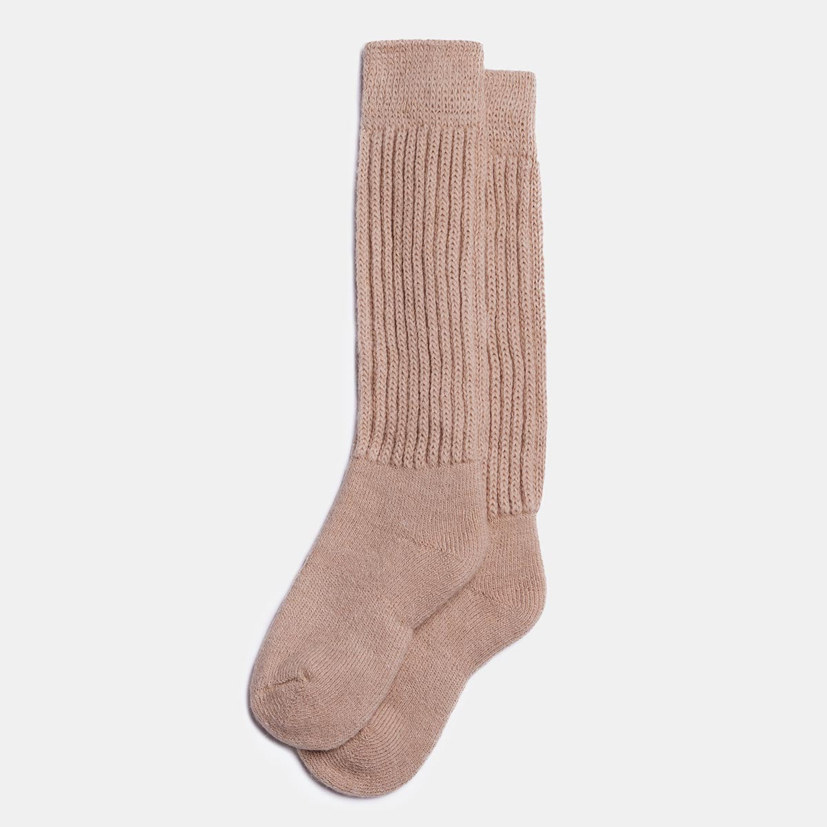 Chaussettes longues en laine d'alpaga beige naturel, vue produit complète