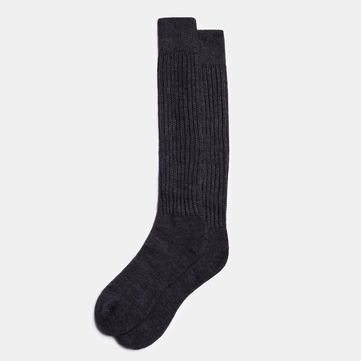 Chaussettes longues en laine d'alpaga gris charbon, vue produit pliées