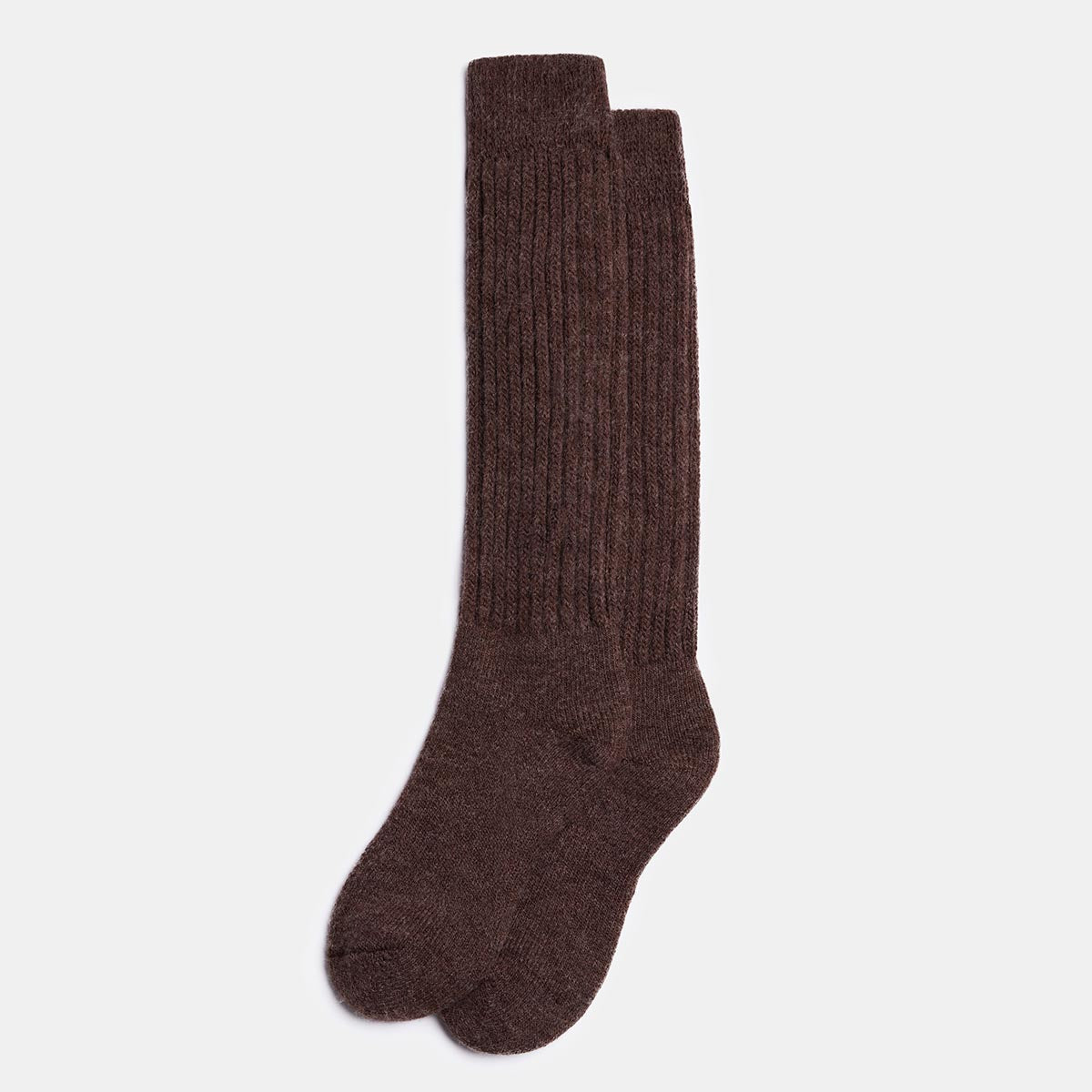 Chaussettes longues en laine d'alpaga cacao naturel, vue produit pliées