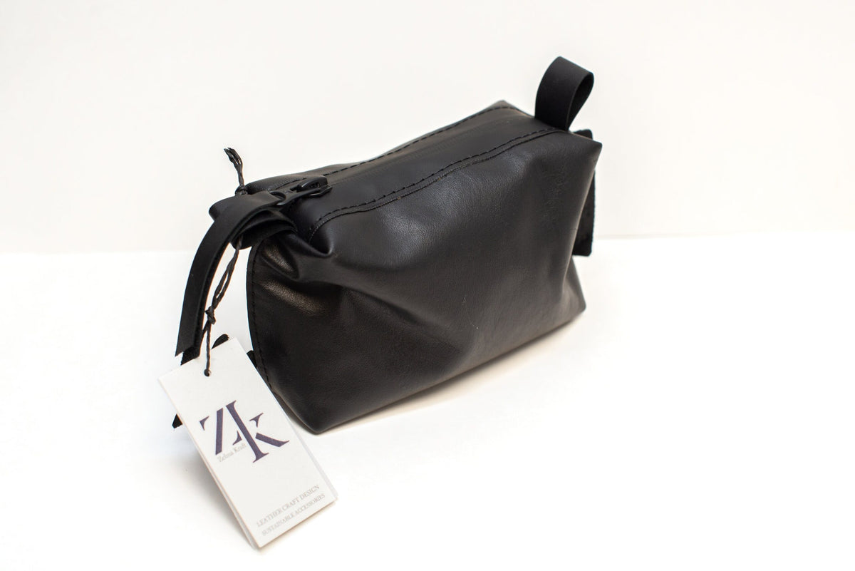 Trousse cosmétique en cuir noir, petit format, vue 4