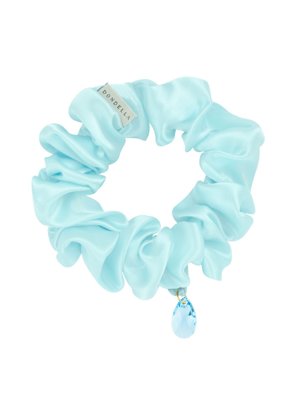 Chouchou Dondella en soie de Mulberry bleu aqua orné d'un cristal, vue alternative