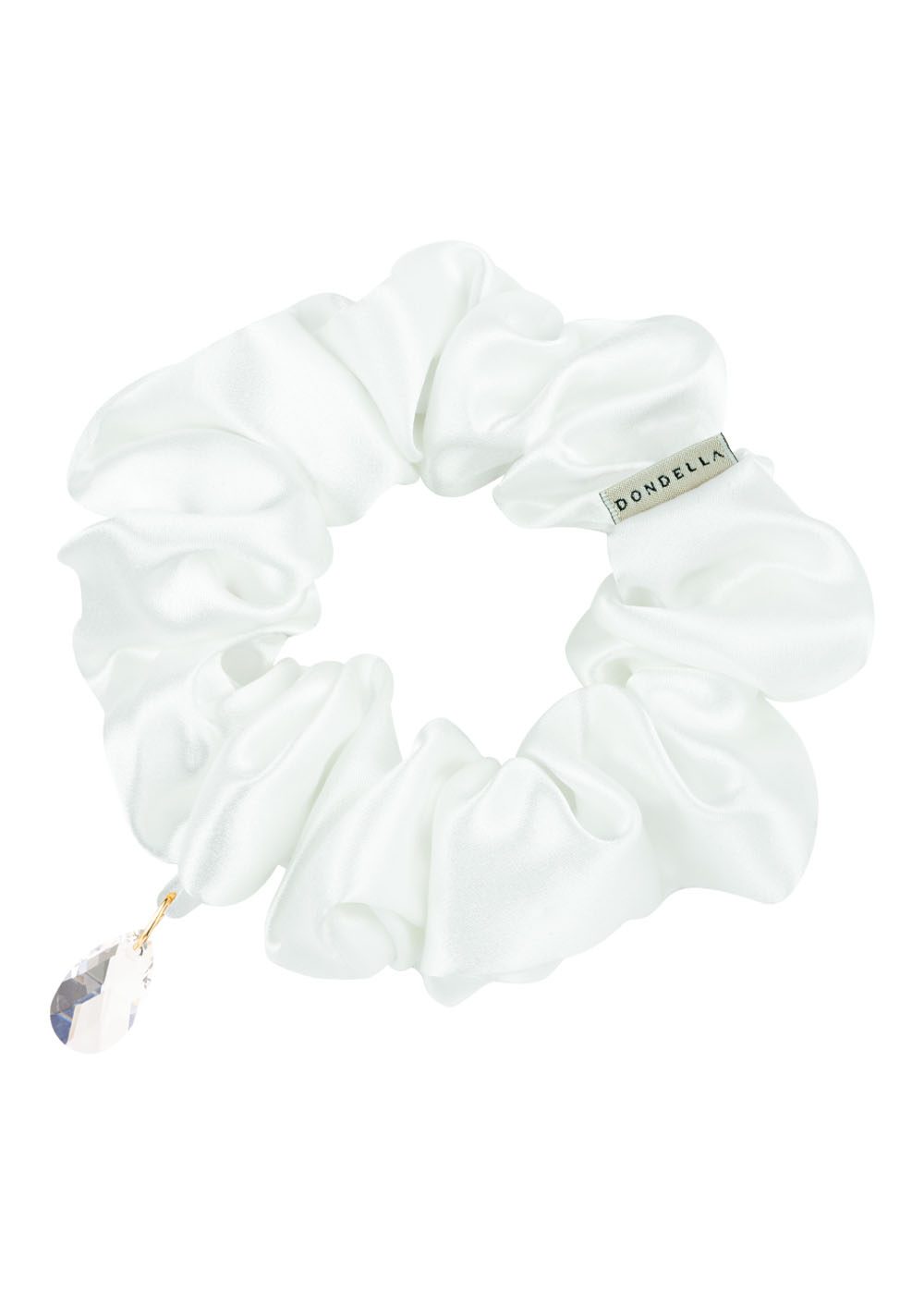 Chouchou Dondella en soie de Mulberry blanc orné d'un cristal, vue produit