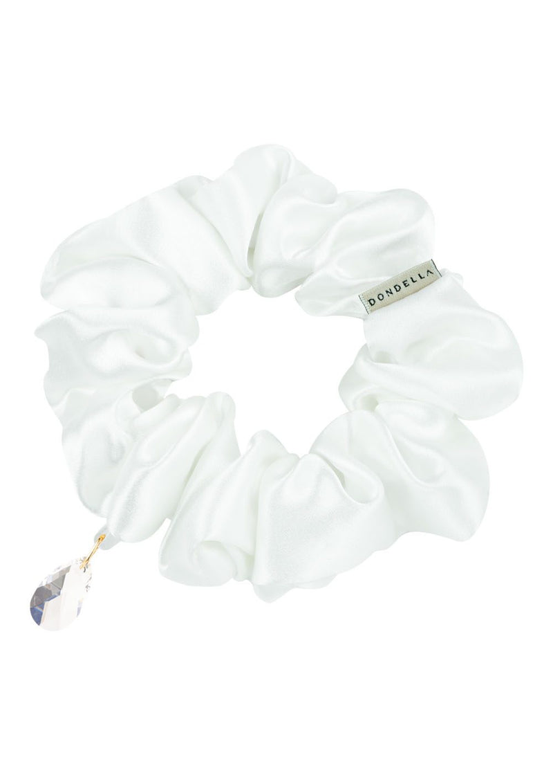 Chouchou Dondella en soie de Mulberry blanc orné d'un cristal, vue produit