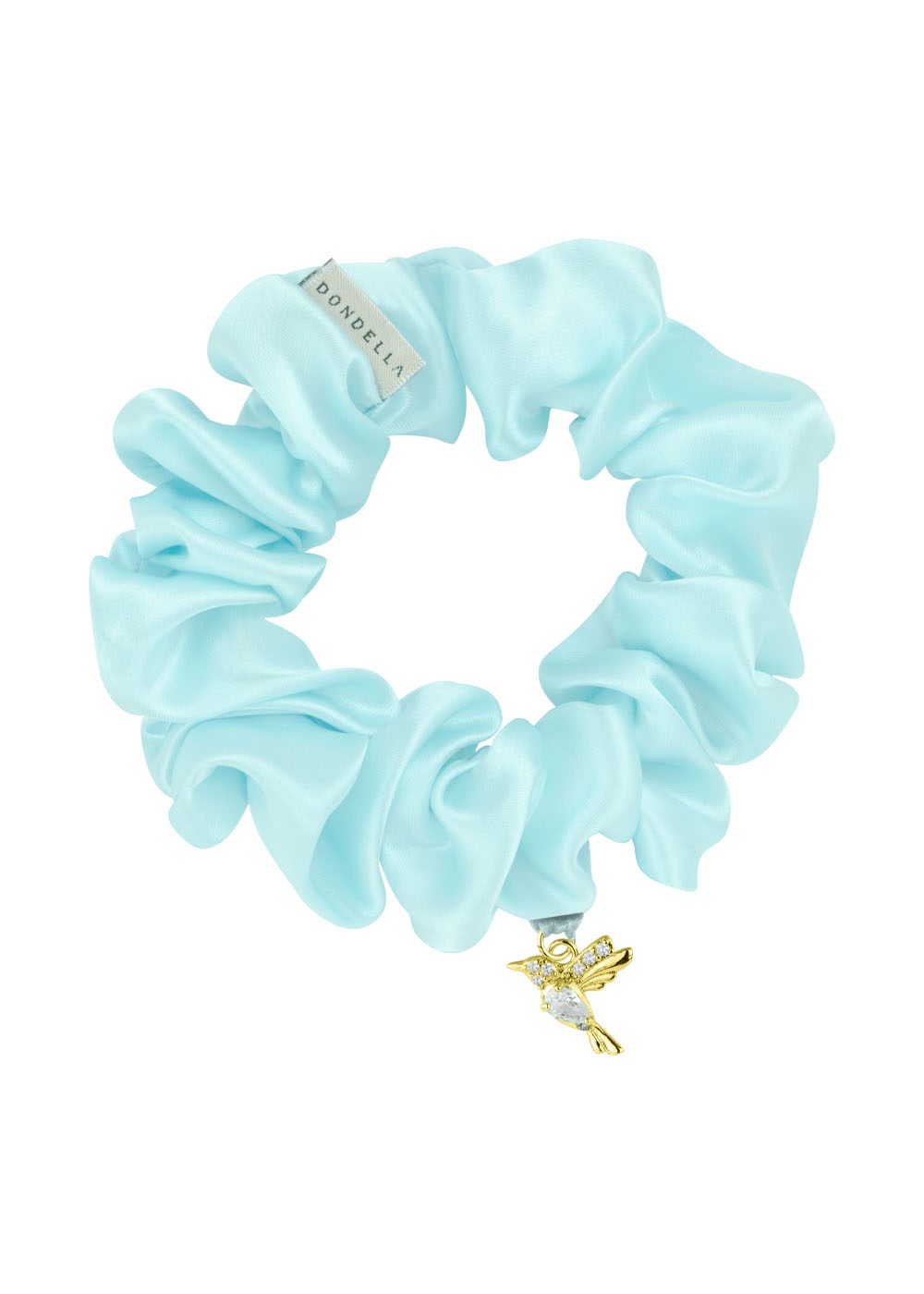 Chouchou Dondella en soie de Mulberry bleu motif oiseau, vue produit