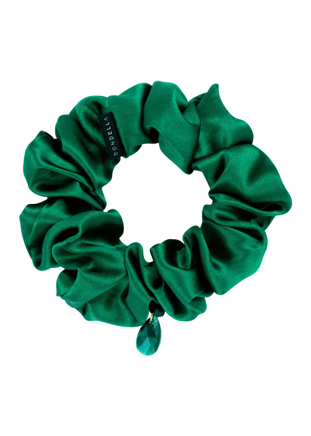 Chouchou Dondella en soie de Mulberry vert orné d'un cristal, vue alternative