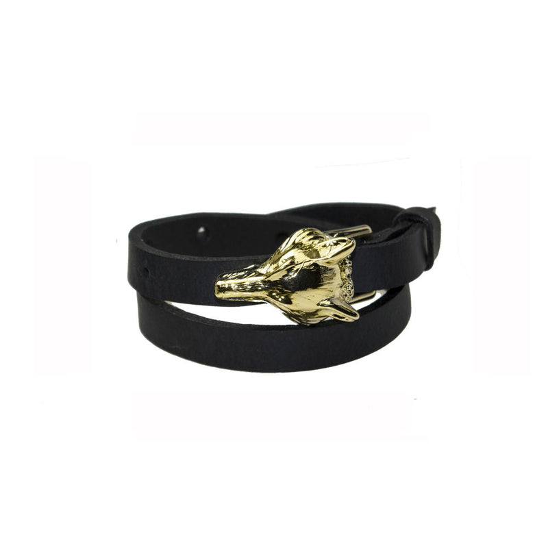 Bracelet en cuir modèle Wolf finition or, vue produit