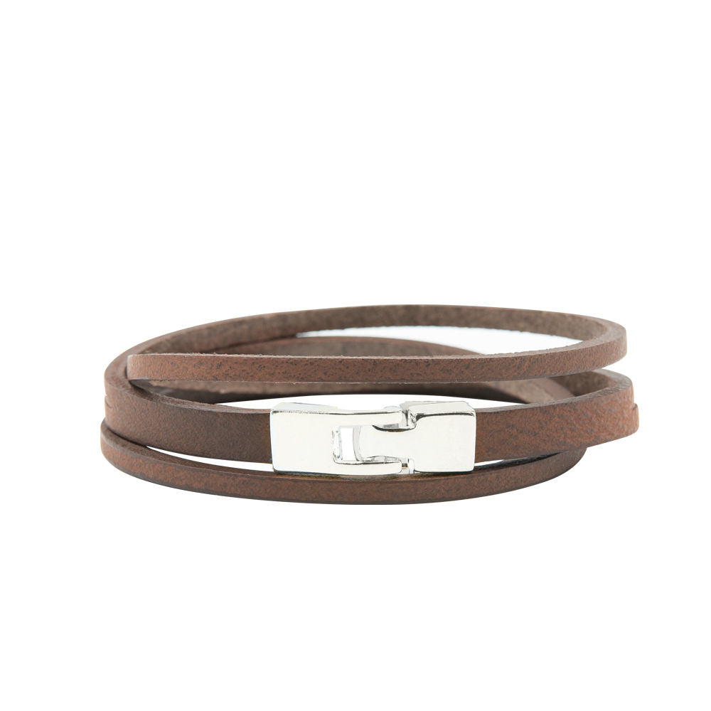 Bracelet en cuir double tour à fermoir crochet argent, vue alternative