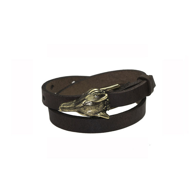 Bracelet en cuir modèle Wolf finition bronze mat, vue produit