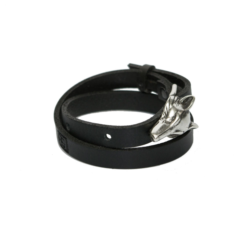 Bracelet en cuir modèle Wolf finition argent mat, vue finale