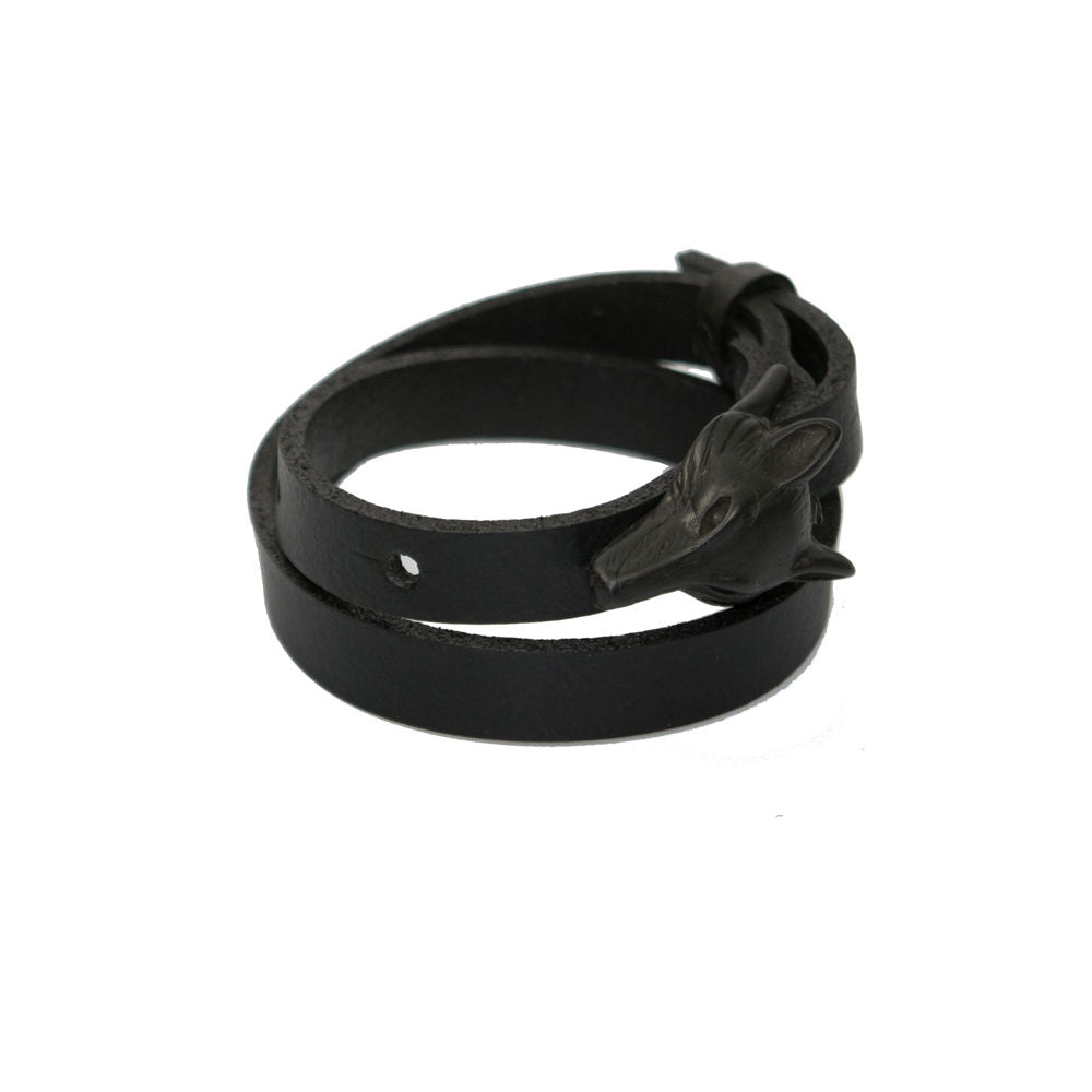 Bracelet en cuir modèle Wolf finition noir mat, vue produit