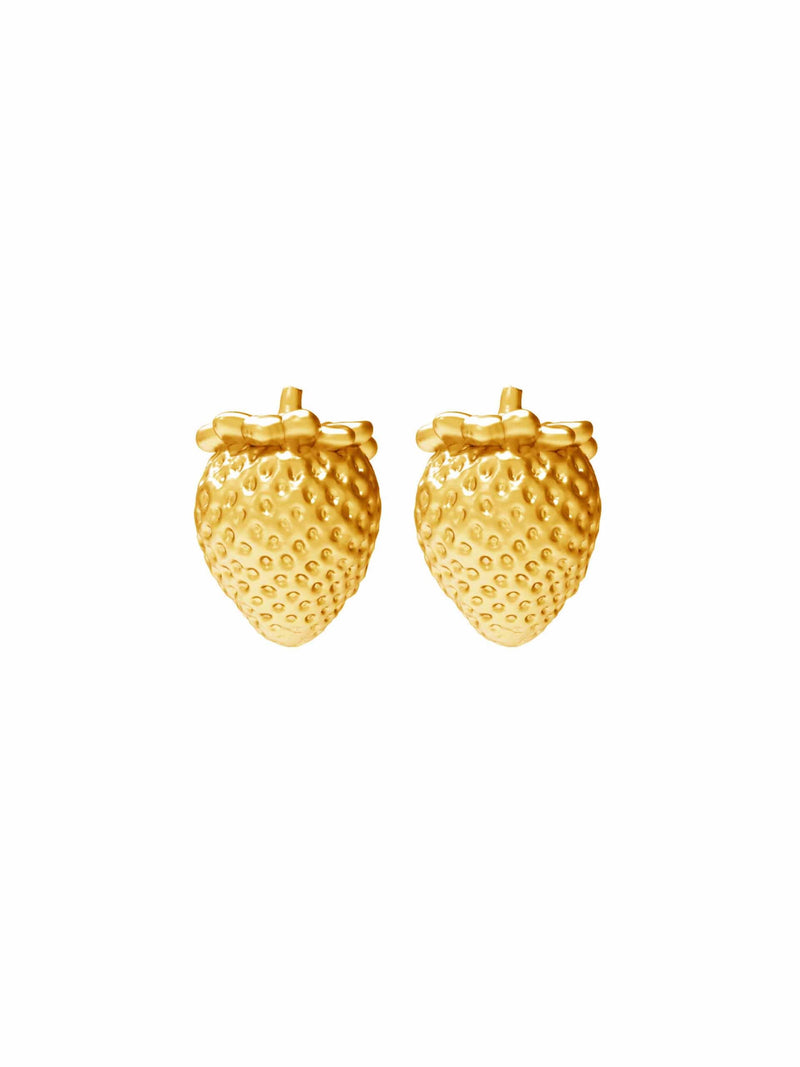 Gold Strawberry Silver Earrings