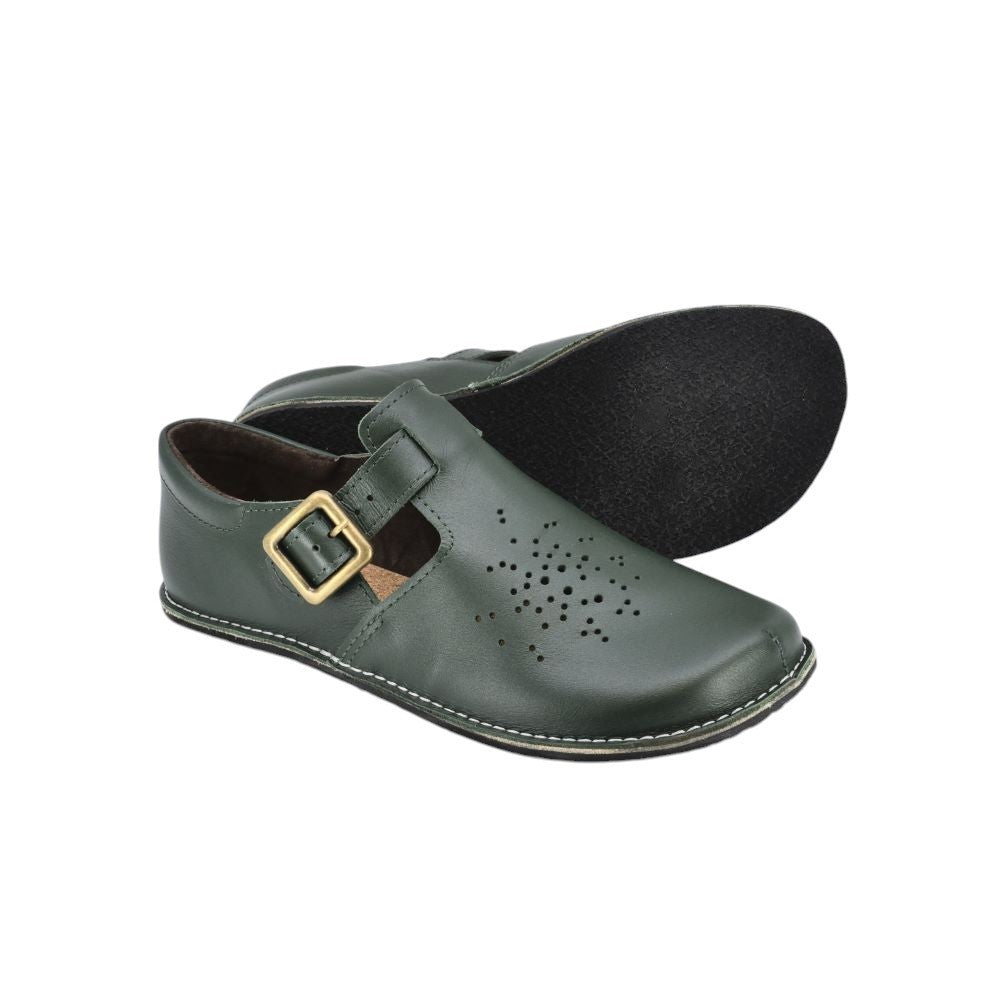 Chaussures minimalistes en cuir vert foncé Kuuda, photographie 5