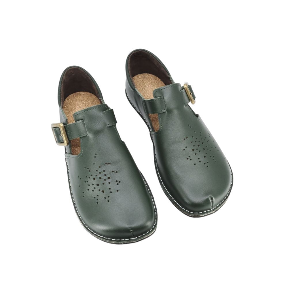Chaussures minimalistes en cuir vert foncé Kuuda, photographie 4