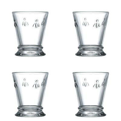 Coffret 4 verres à eau abeille ABEILLE 250 ml, verre pressé packaging