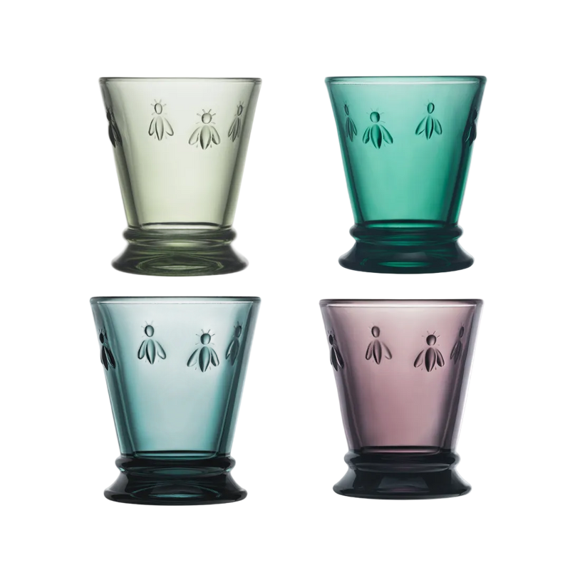 Coffret 4 verres à eau abeille ABEILLE 250 ml, verre transparent motif relief