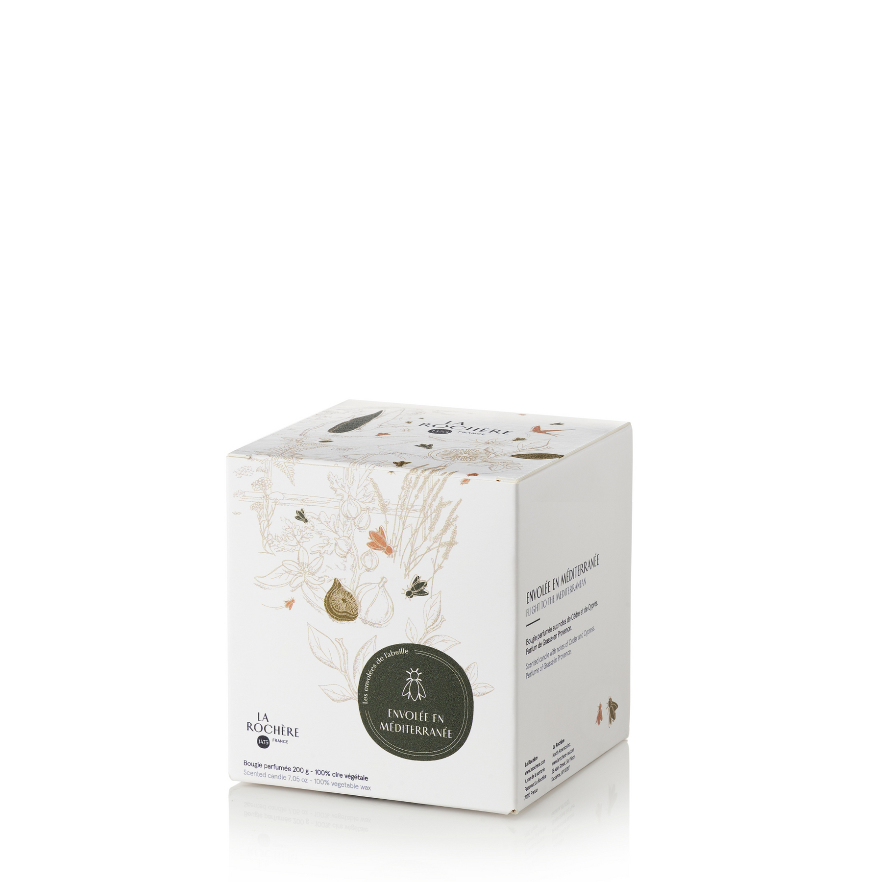 Bougie parfumée au cèdre Bee Candle, contenant cylindrique blanc épais, finition mate