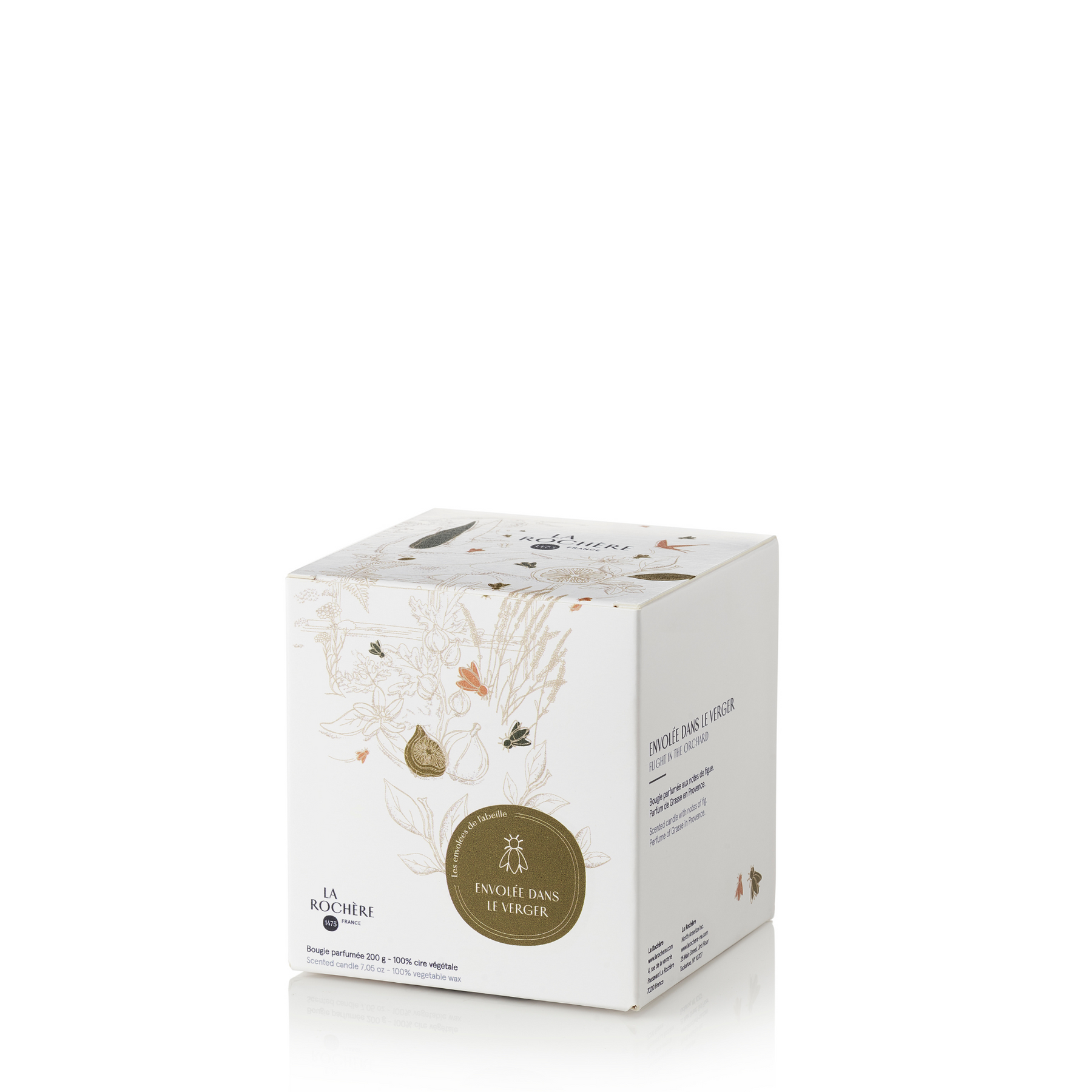 Bougie parfumée à la figue Bee Candle, verre blanc brillant, étiquette beige