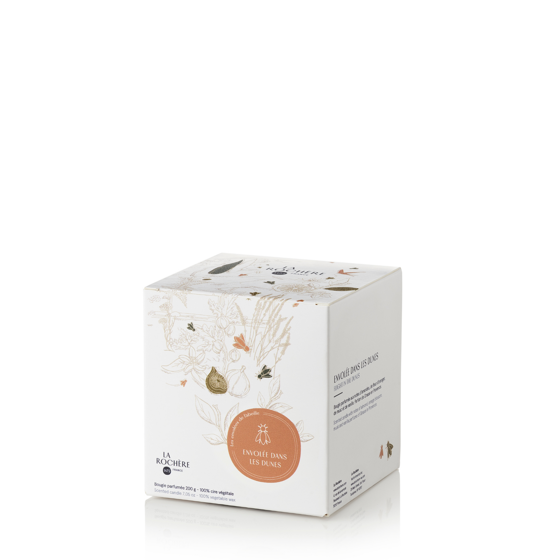 Bougie parfumée fleur d'oranger Bee Candle, verre blanc brillant, étiquette orange pastel