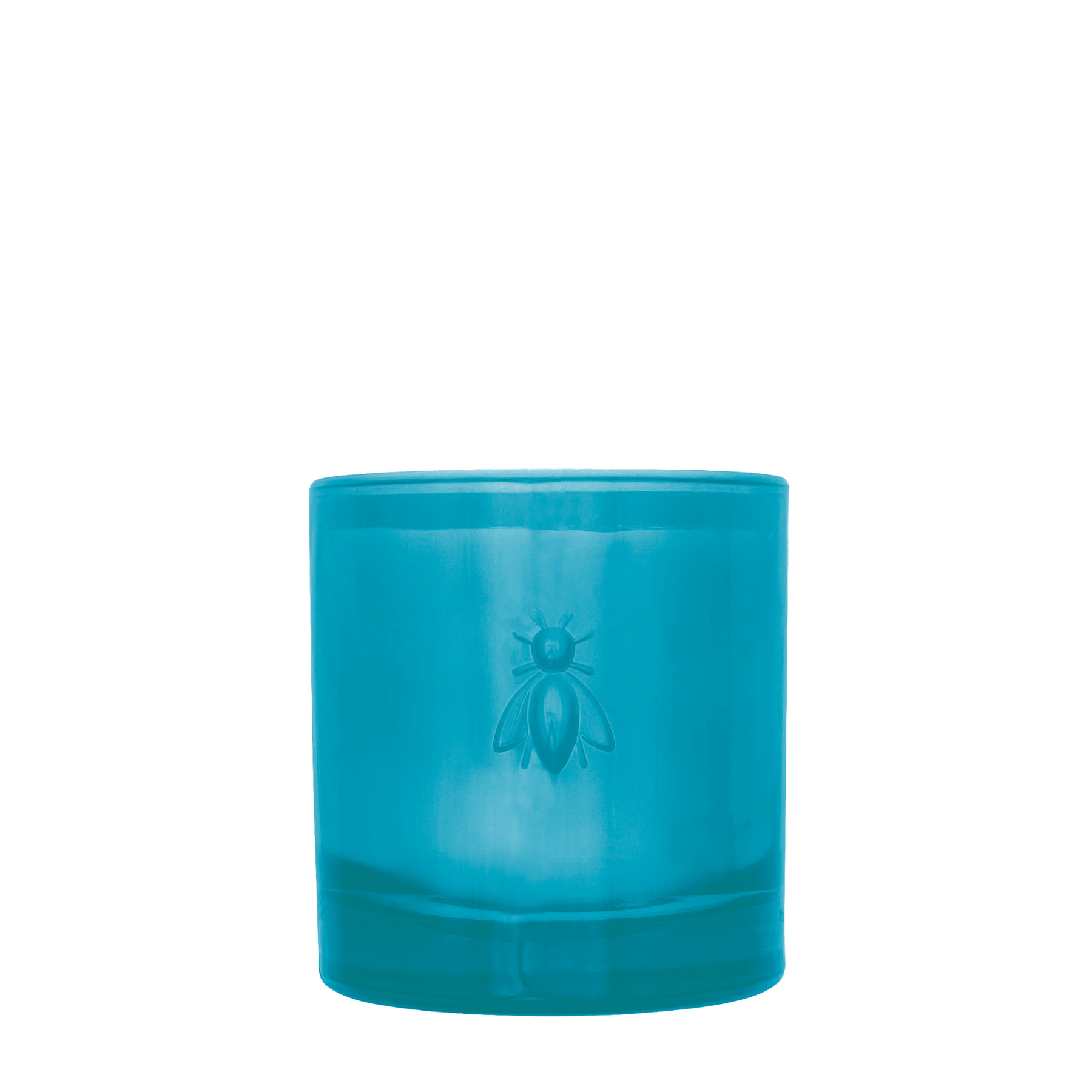 Bougie parfumée au jasmin Bee Candle Fleur d'Azur, verre blanc à teinte bleu tendre