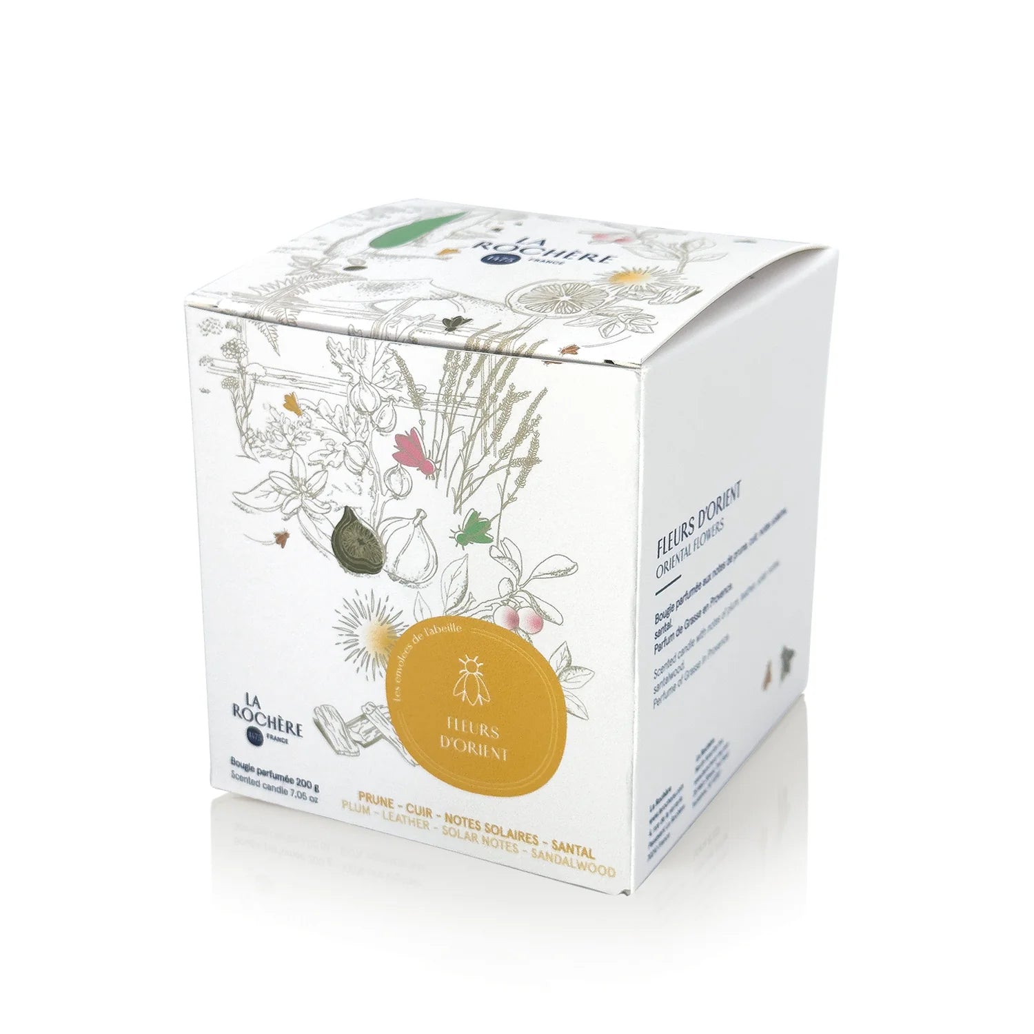 Bougie parfumée à la prune Fleur d'Orient ABEILLE 55 heures, notes solaires
