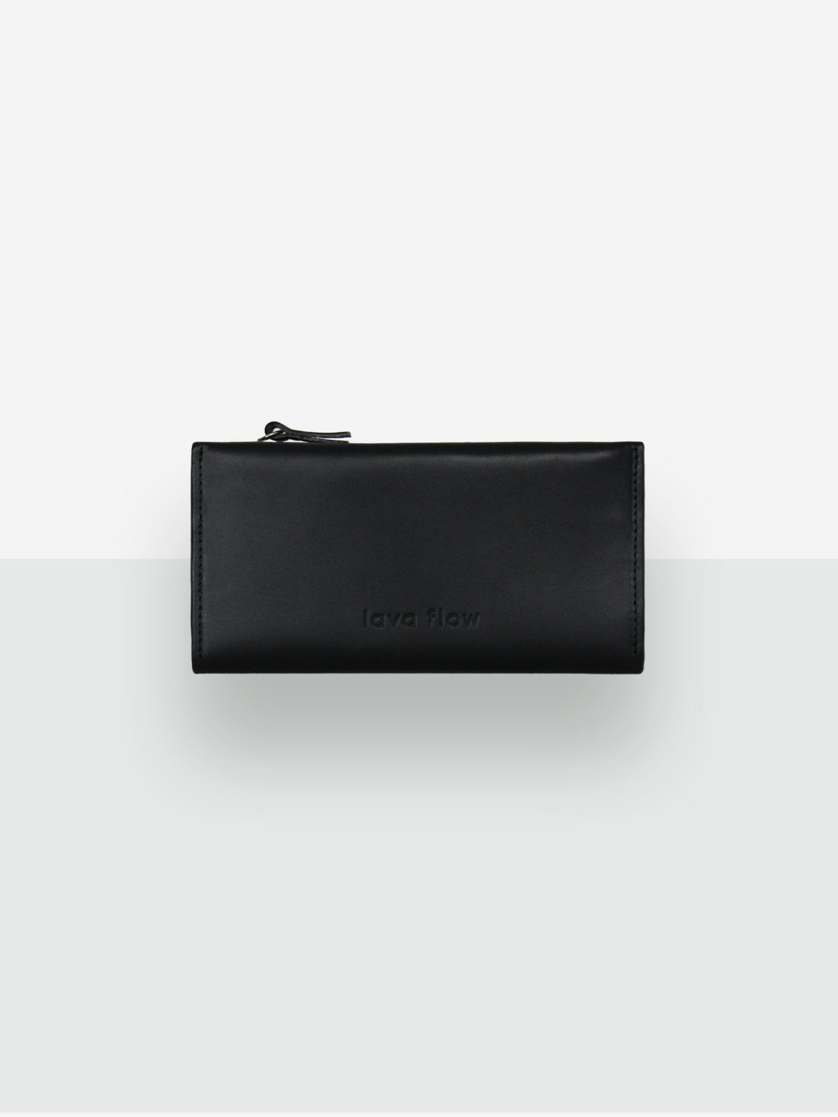 Portefeuille TAAL Lava Flow en cuir noir mat, vue trois quarts