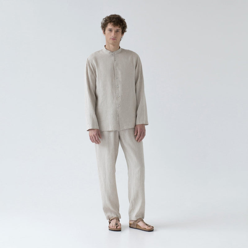 Ensemble loungewear en lin Currant Linen Tales coloris chiné, vue éditoriale