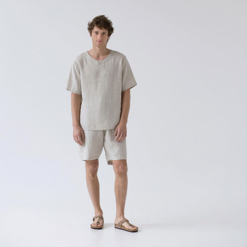 Ensemble pyjama en lin Fern Linen Tales coloris chiné, vue détaillée