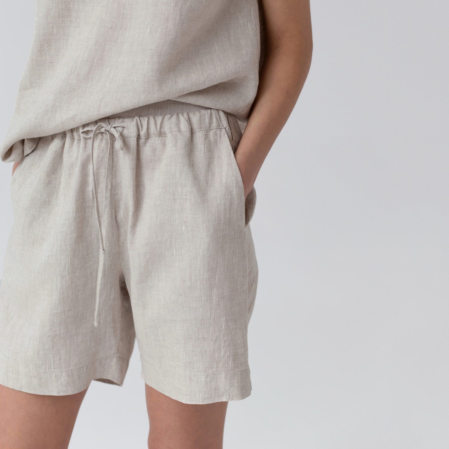 Ensemble pyjama en lin Verbena Linen Tales coloris chiné, vue détaillée