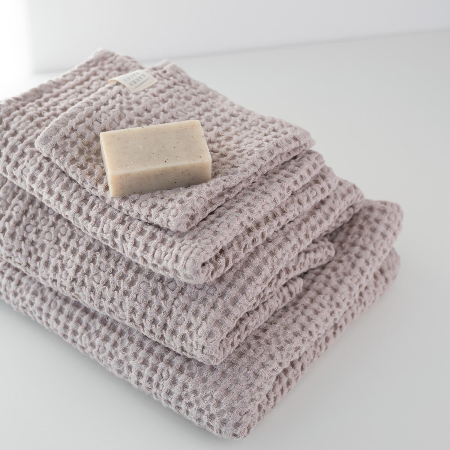 Serviette en lin et coton gaufré nid d'abeille Linen Tales, coloris poudre