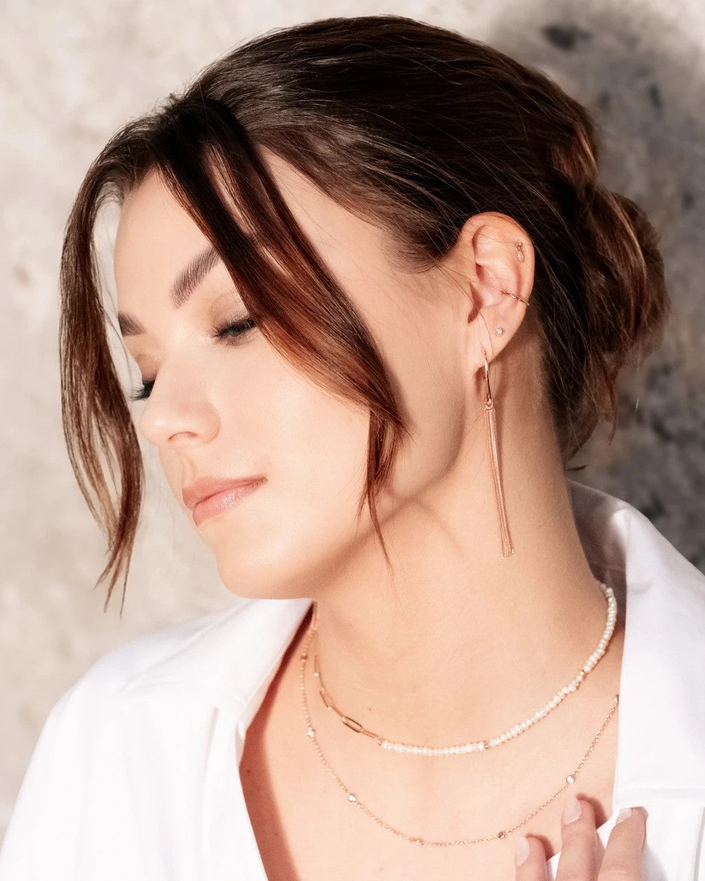 Boucles d'oreilles myamoon modèle Cherie L-Tassel or rose et argent, vue produit
