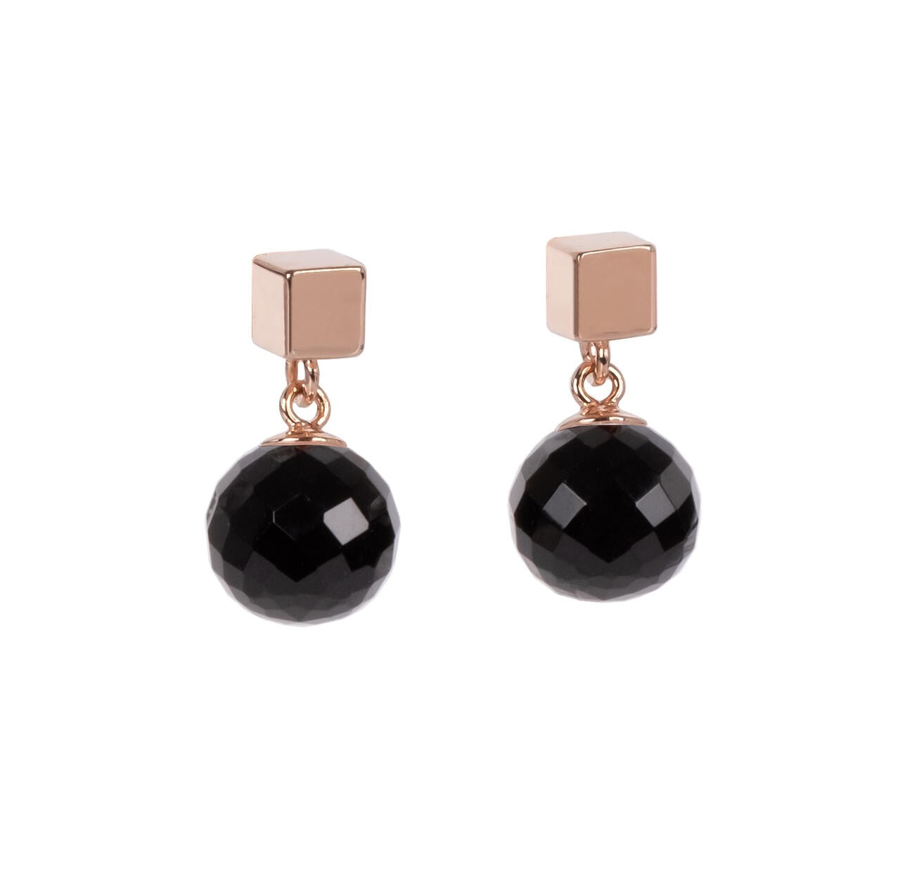 Boucles d'oreilles myamoon modèle Solid Onyx or rose et argent, vue produit