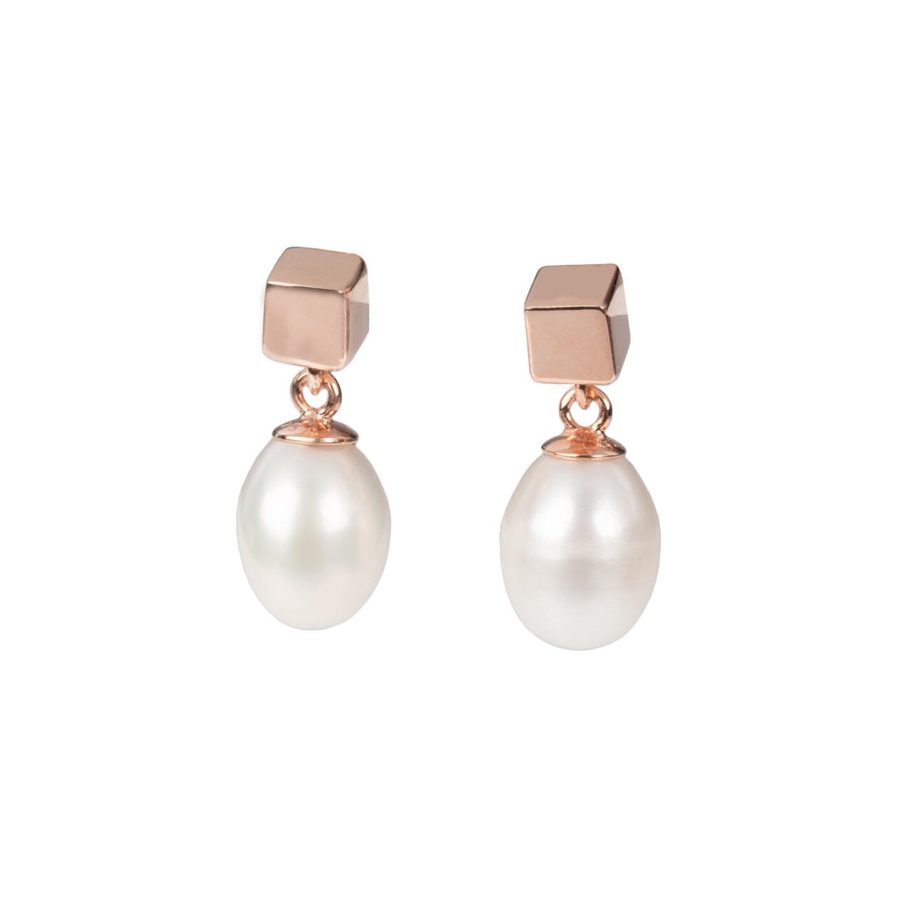 Boucles d'oreilles myamoon goutte de perle pleine or rose et argent, vue détaillée
