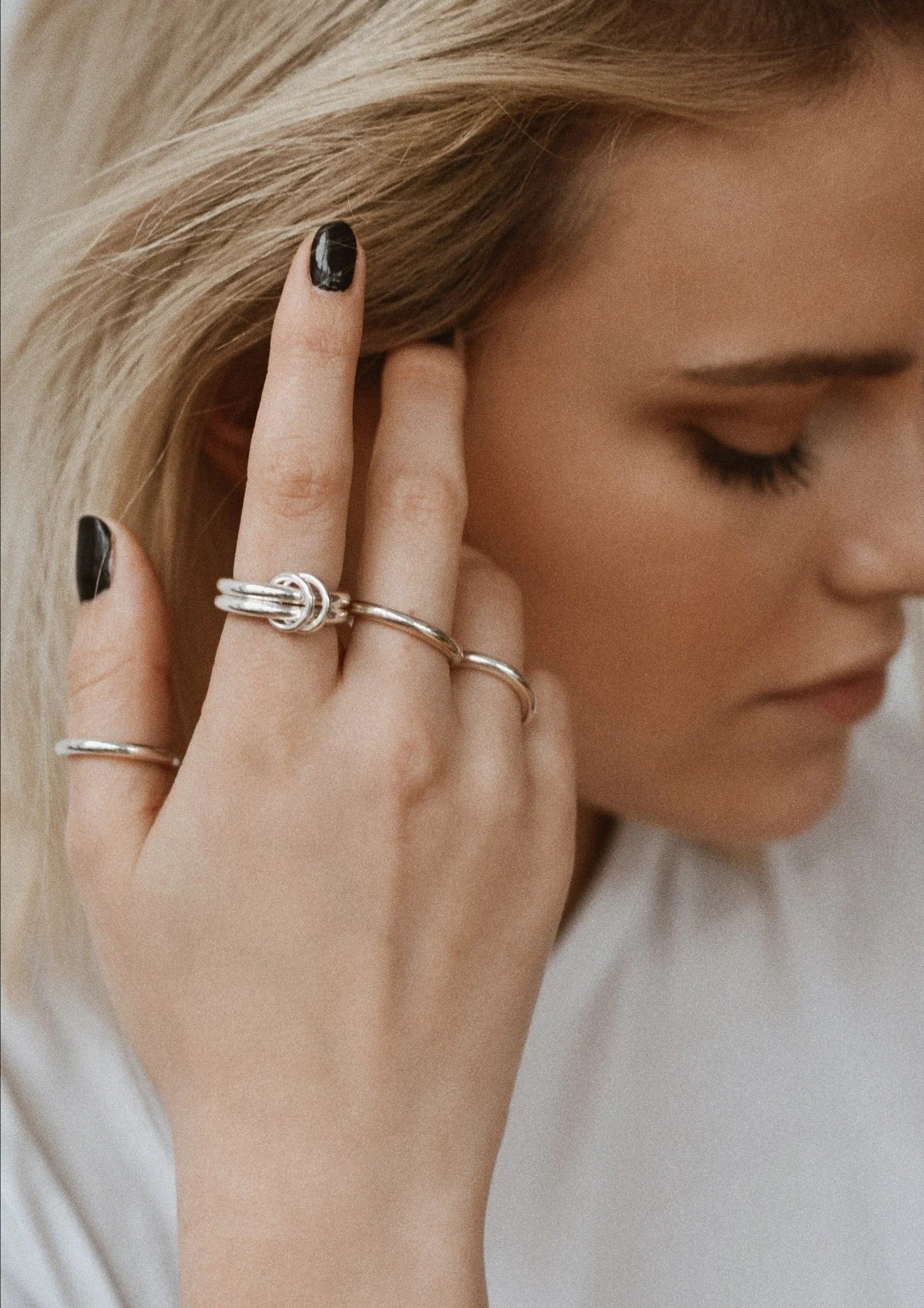 Bague Double NO MORE en argent, vue verticale