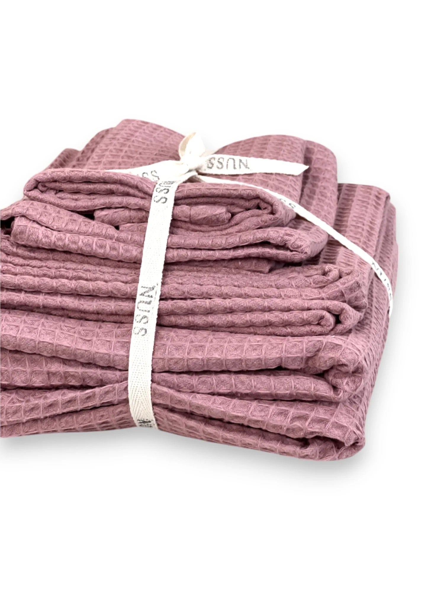 Serviette de bain NUSS en coton bio gaufré rose ancien, vue produit