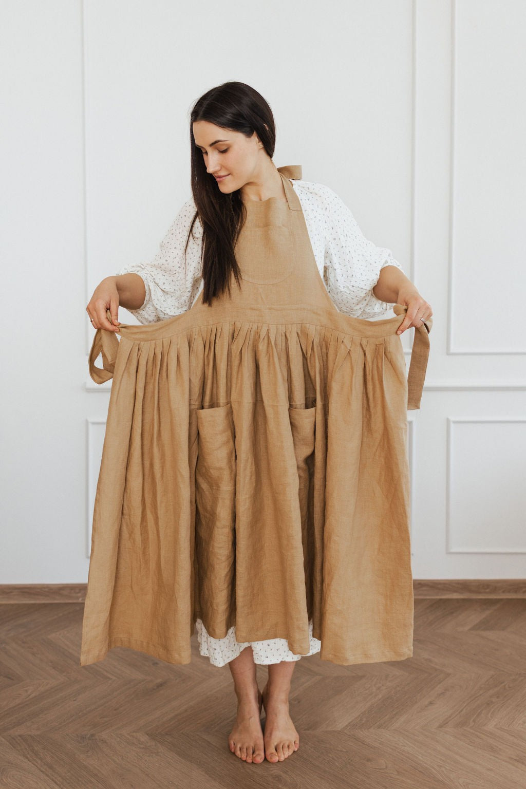 Tablier rétro en lin Linen Tales, détail latéral coton lin mélangé