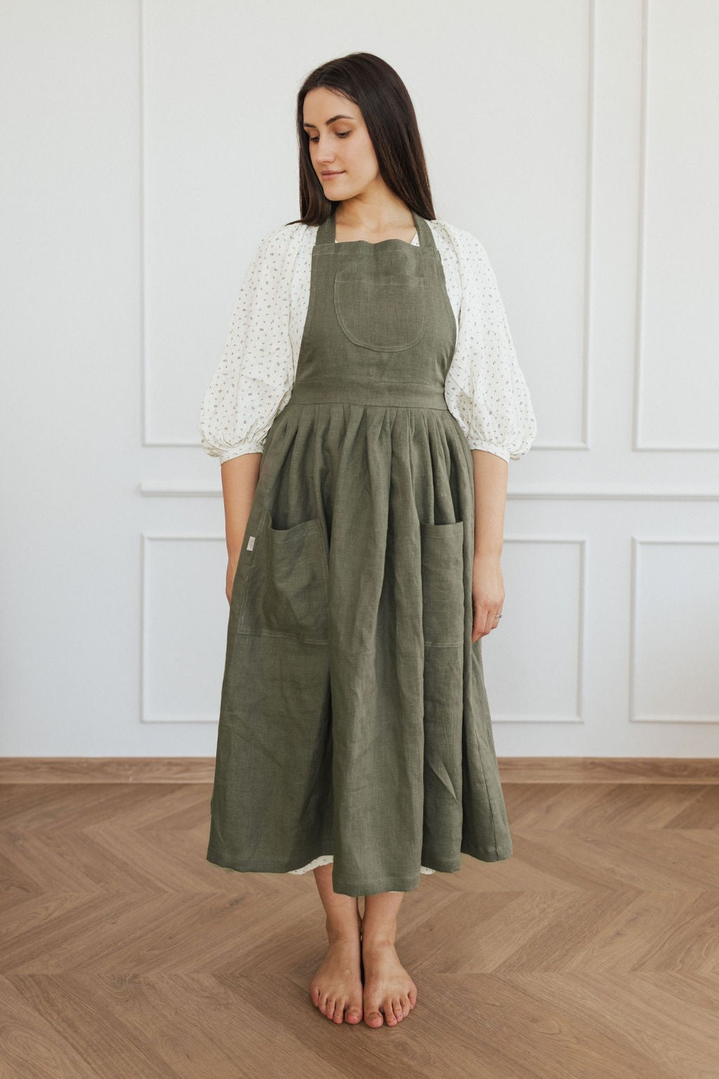 Tablier rétro en lin pur Linen Tales, tissage lourd
