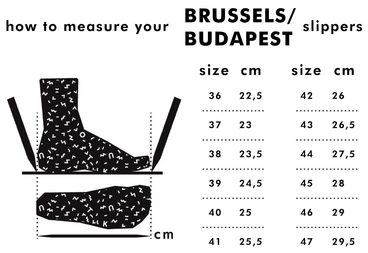 Chaussons TOKU Budapest en cuir vert mousse, guide des tailles