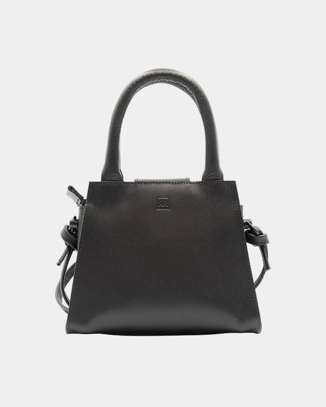 Mini sac à main en cuir noir RR, détail de la fermeture