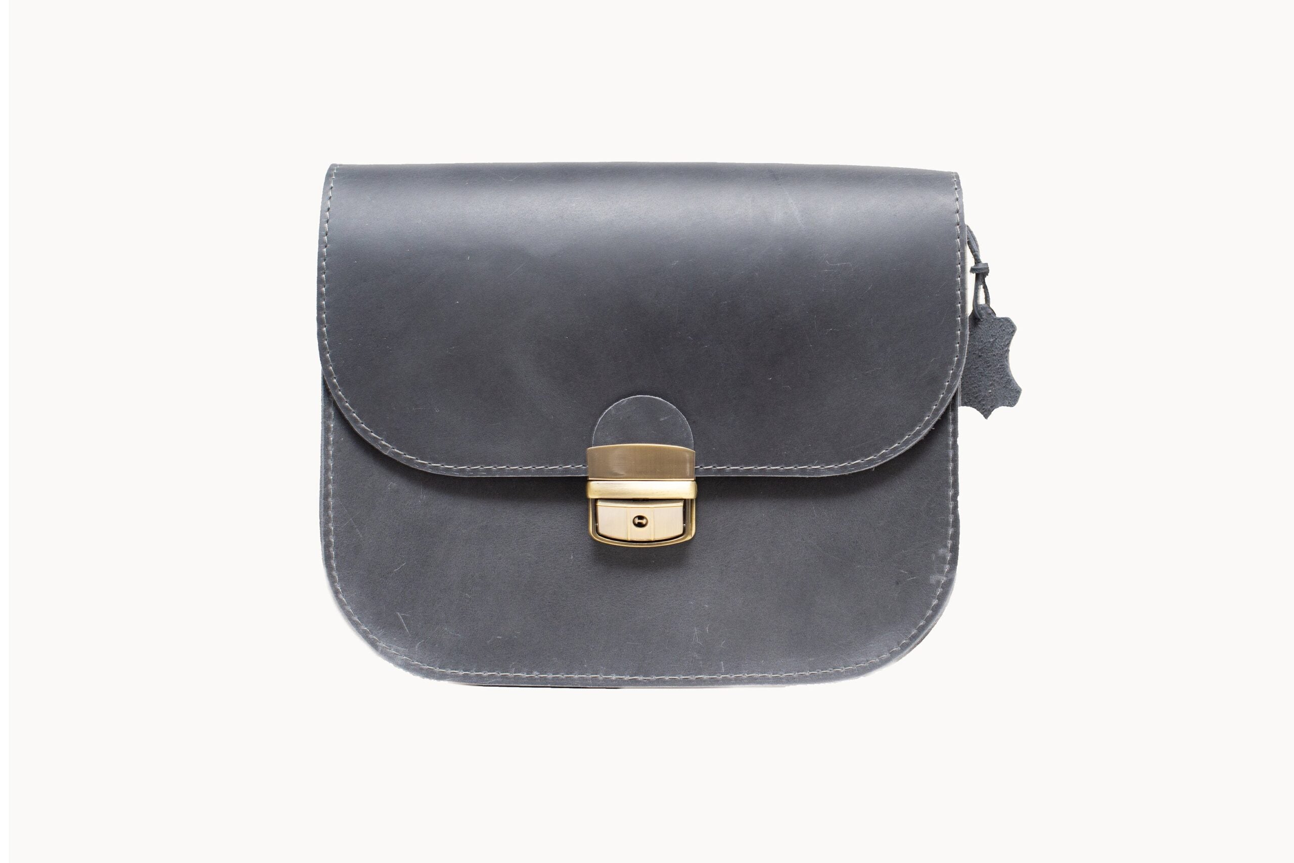 Sac selle en cuir naturel gris, modèle L, vue 3