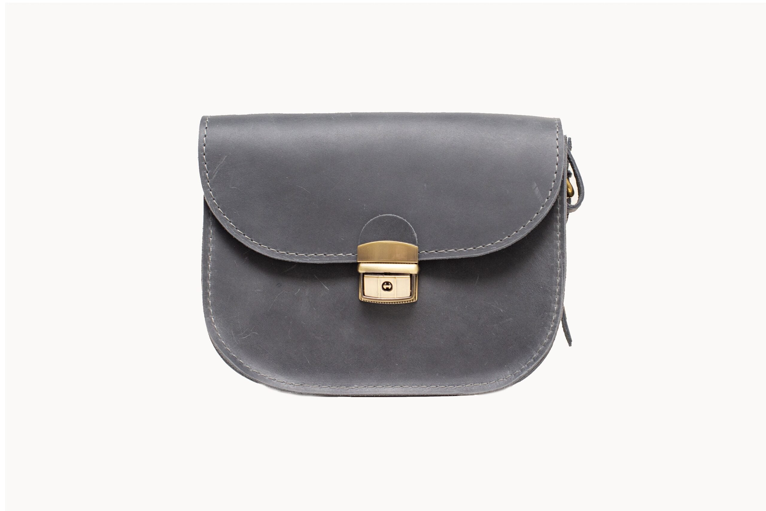 Sac selle en cuir naturel gris, modèle M, vue 5