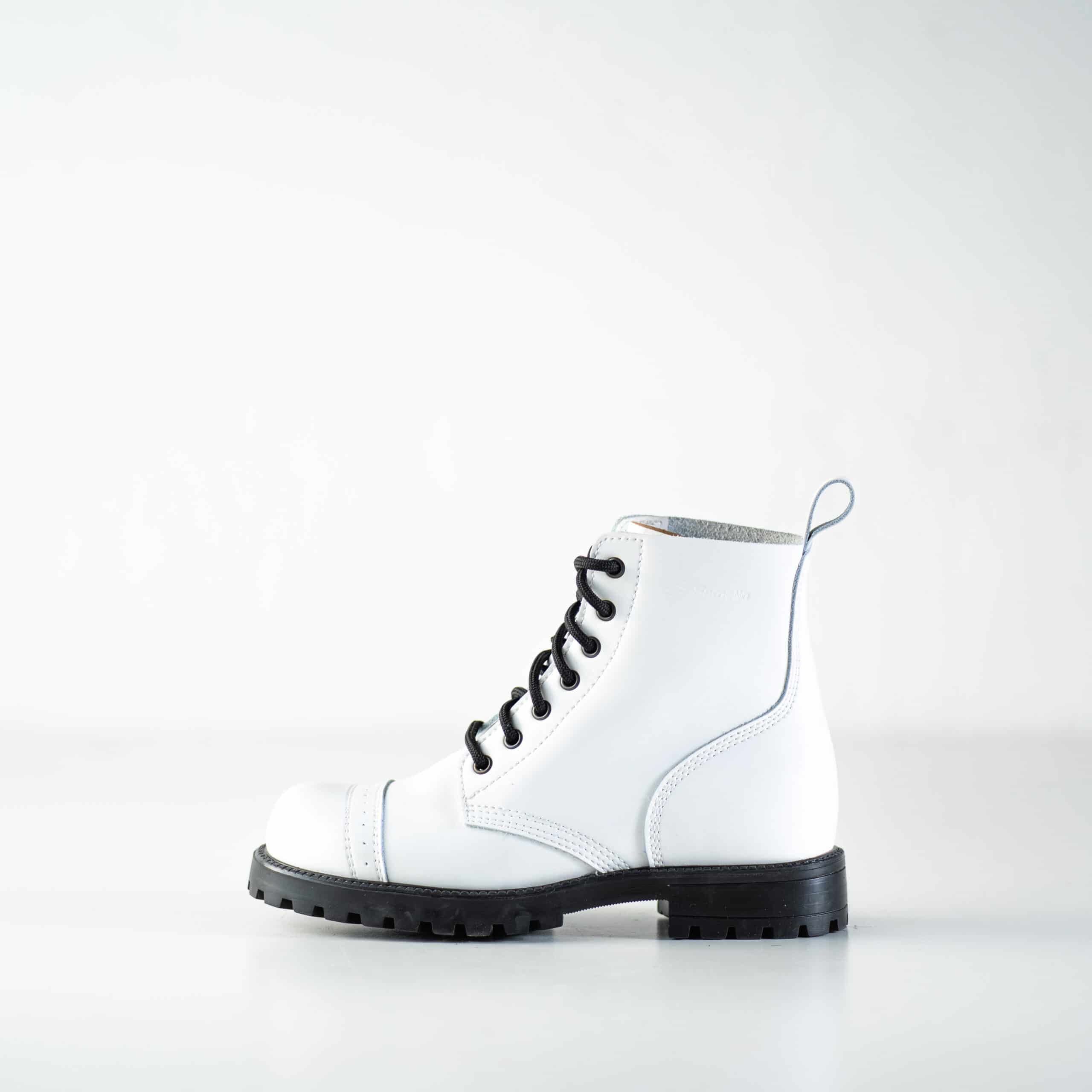 Bottines aviateur en cuir blanc fait main, vue arrière
