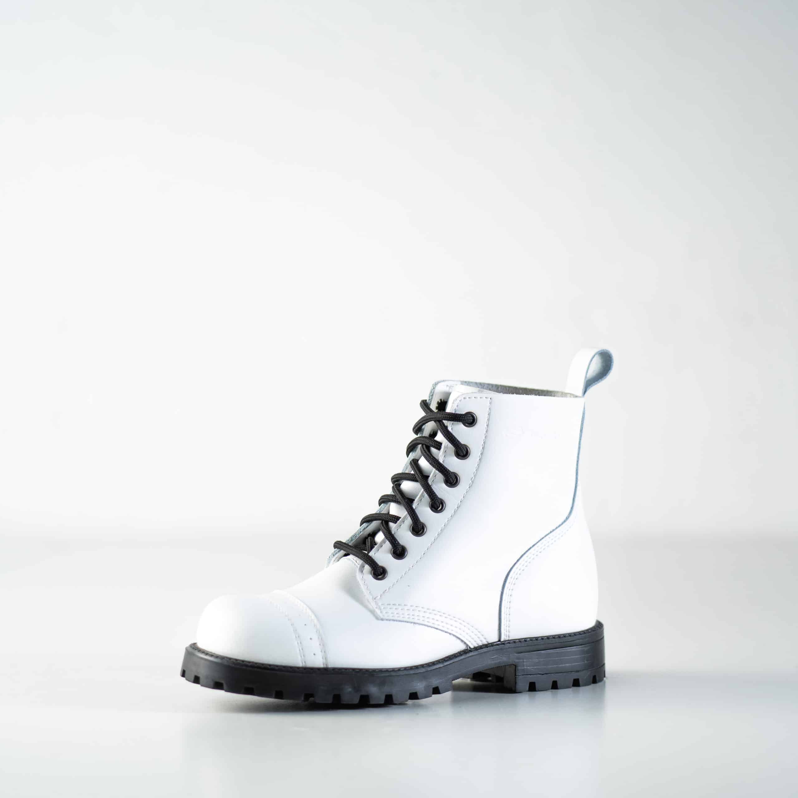 Bottines aviateur en cuir blanc fait main, lacets serrés