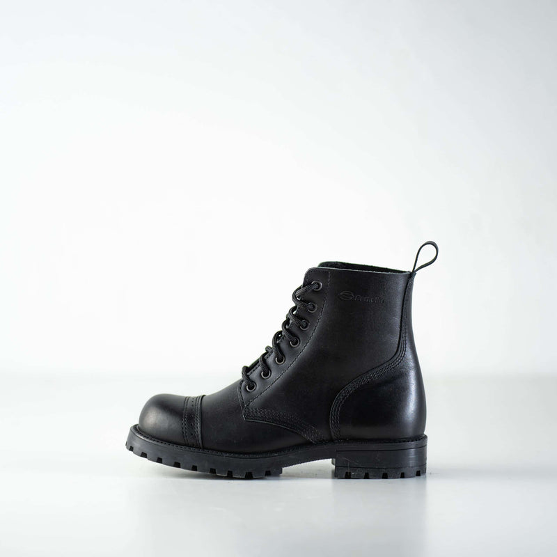 Bottines aviateur en cuir noir fait main, vue de face