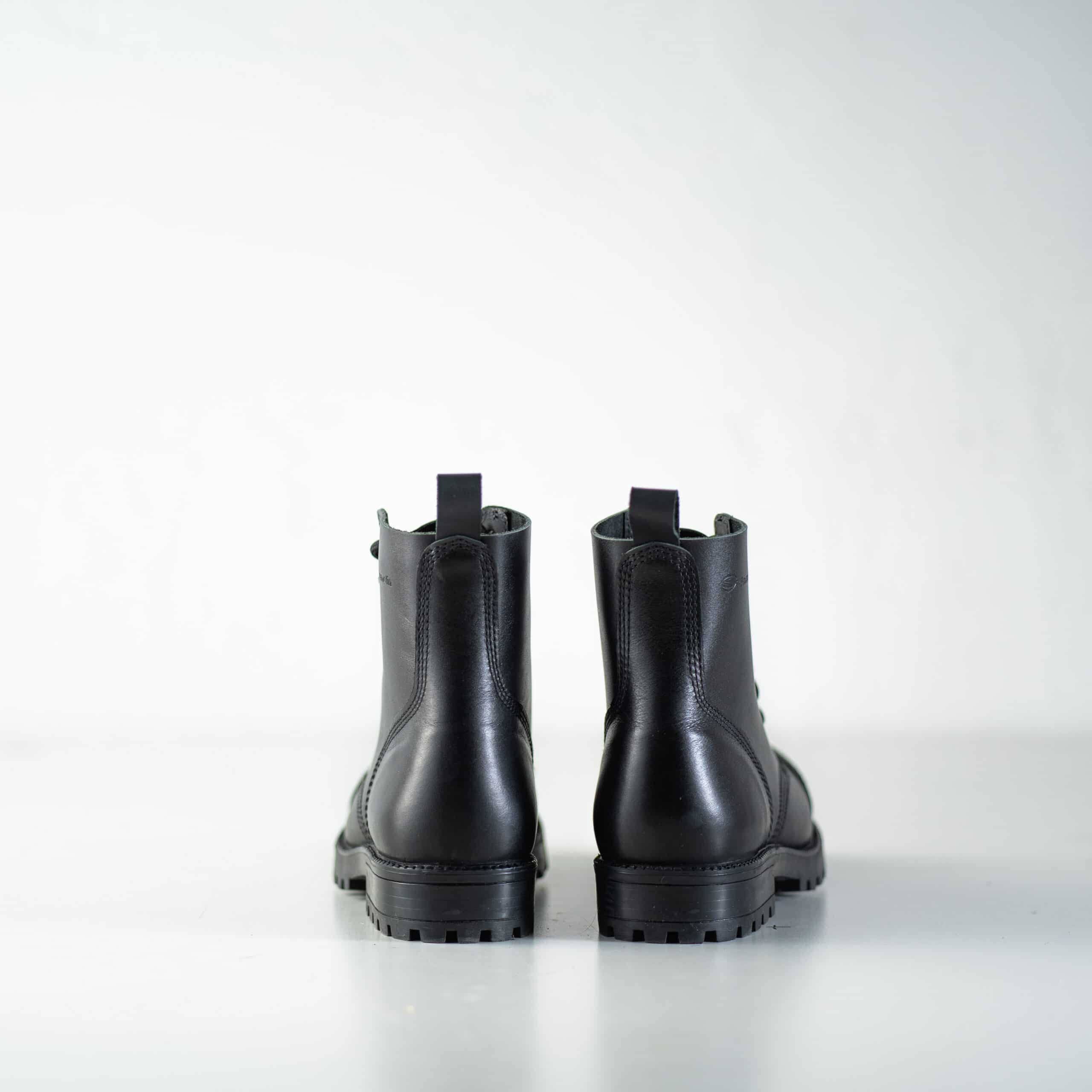 Bottines aviateur en cuir noir fait main, vue arrière