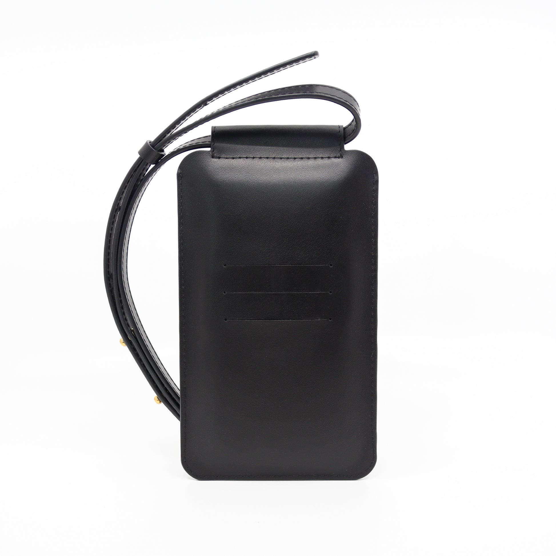 Pochette téléphone en cuir noir KOOS, vue de dos fermée